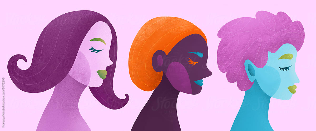 Colorful Trio of Stylized Female Profiles