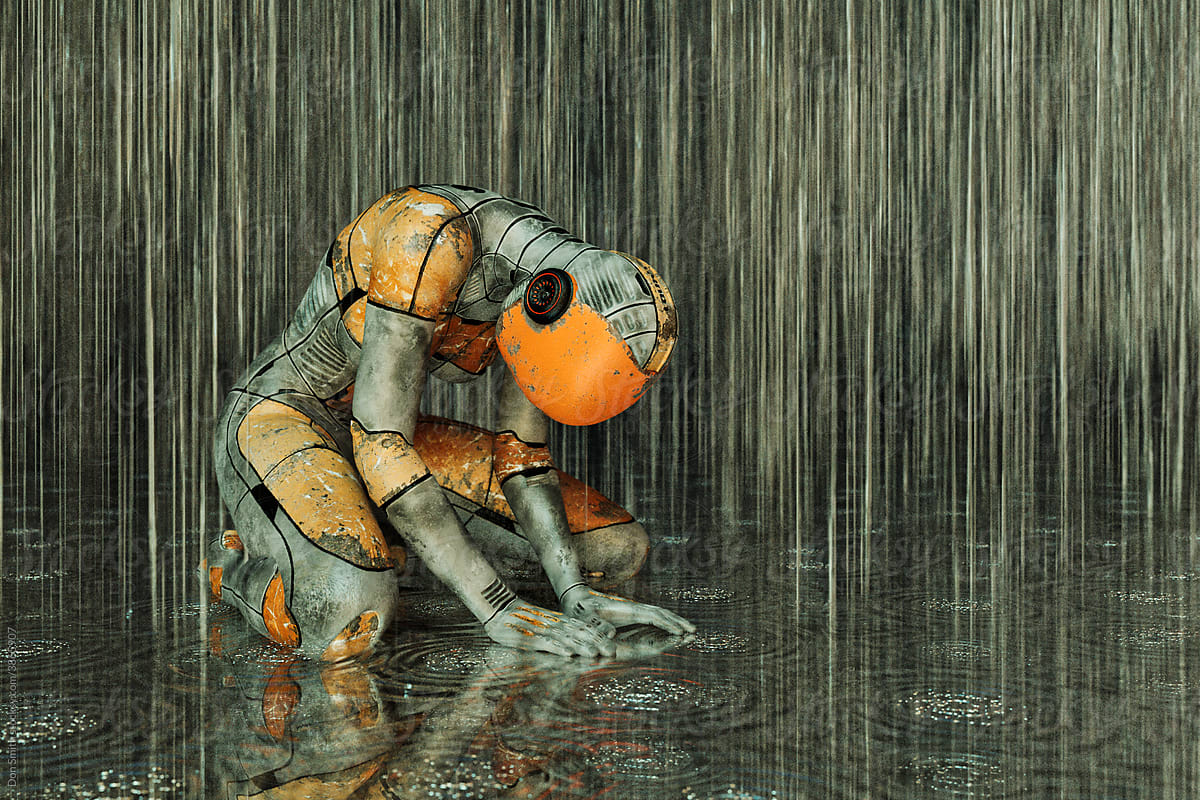 Cyborg despair in the rain