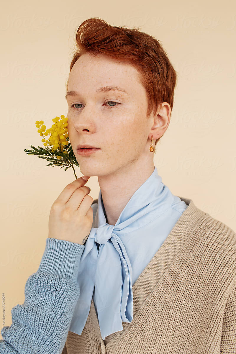 Ginger man with yellow flower