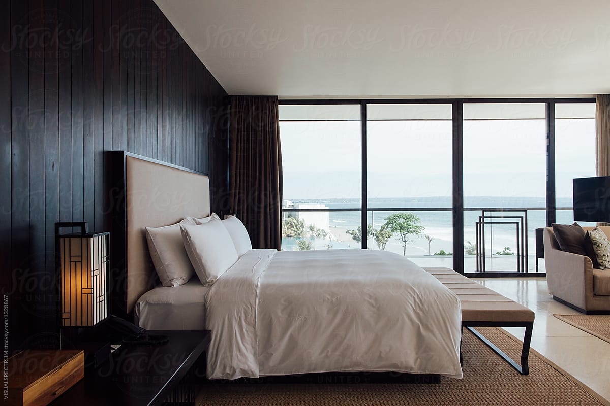 King-Sized Bed in Hotel Suite With Oceanview