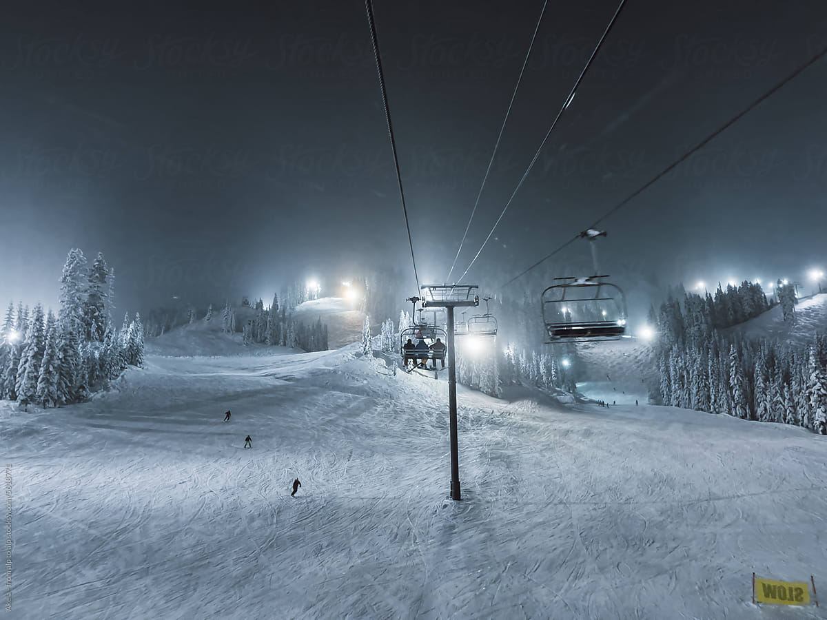 skiing resort at night