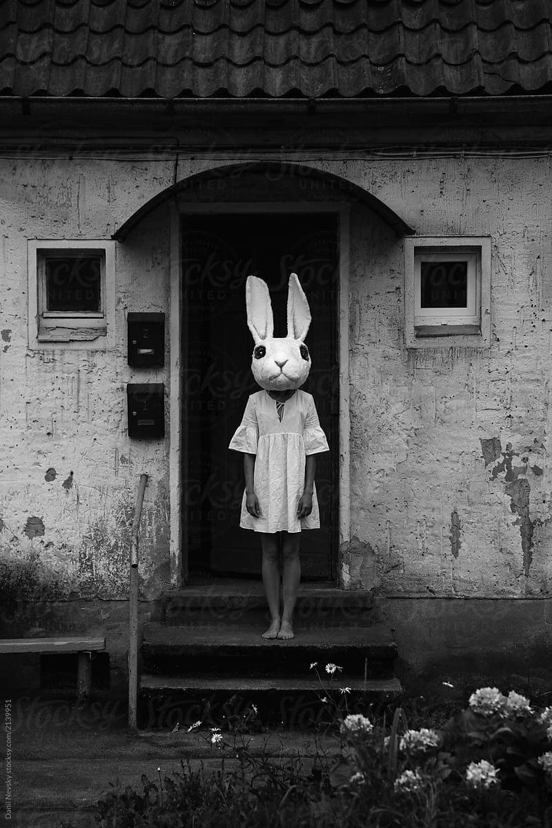 Frightening woman in bunny mask