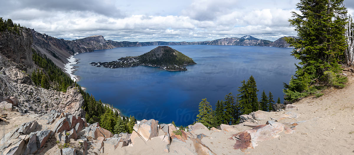 View Of Crater Lake on a cloudy day