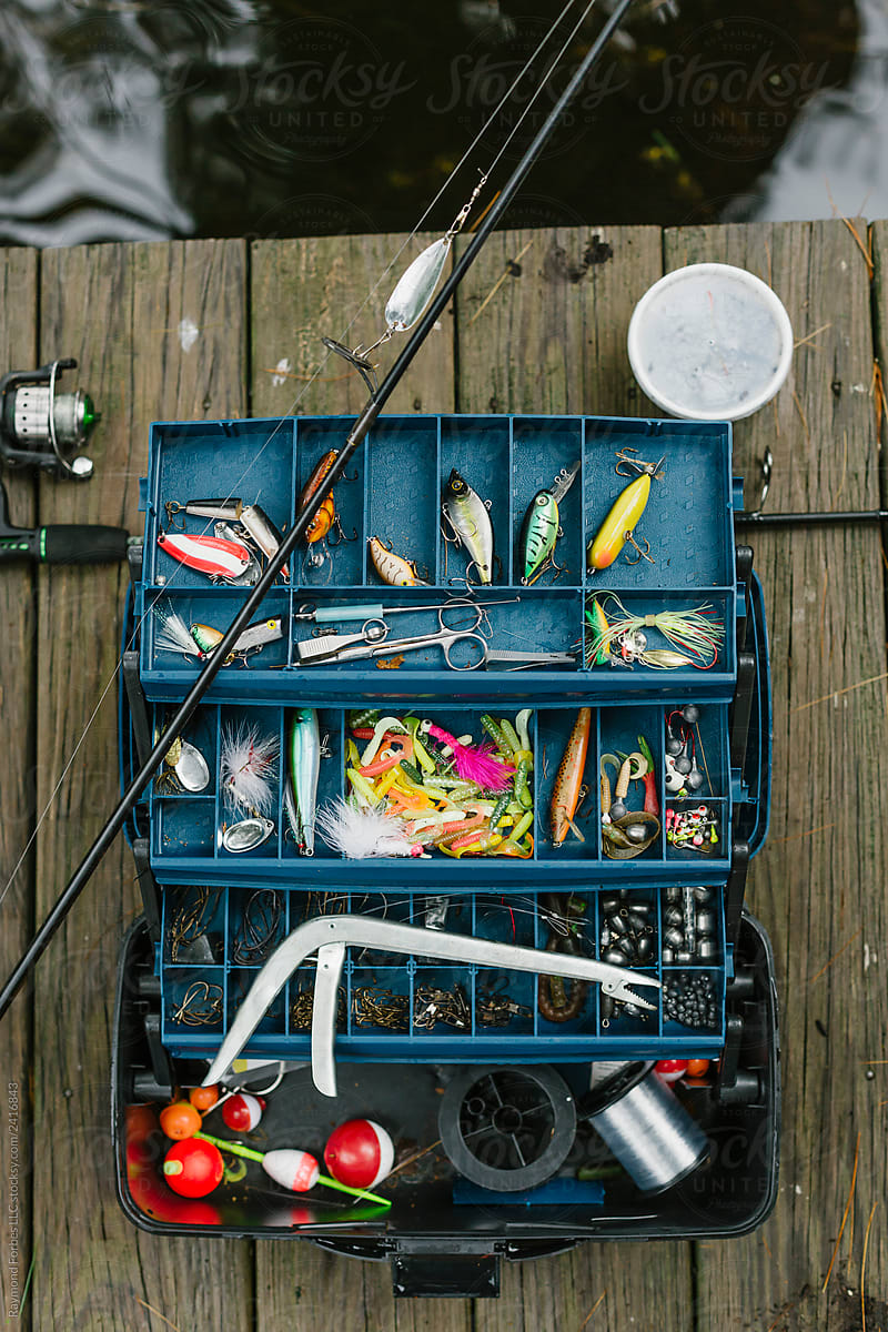 Still life of Tackle Box open on Dock