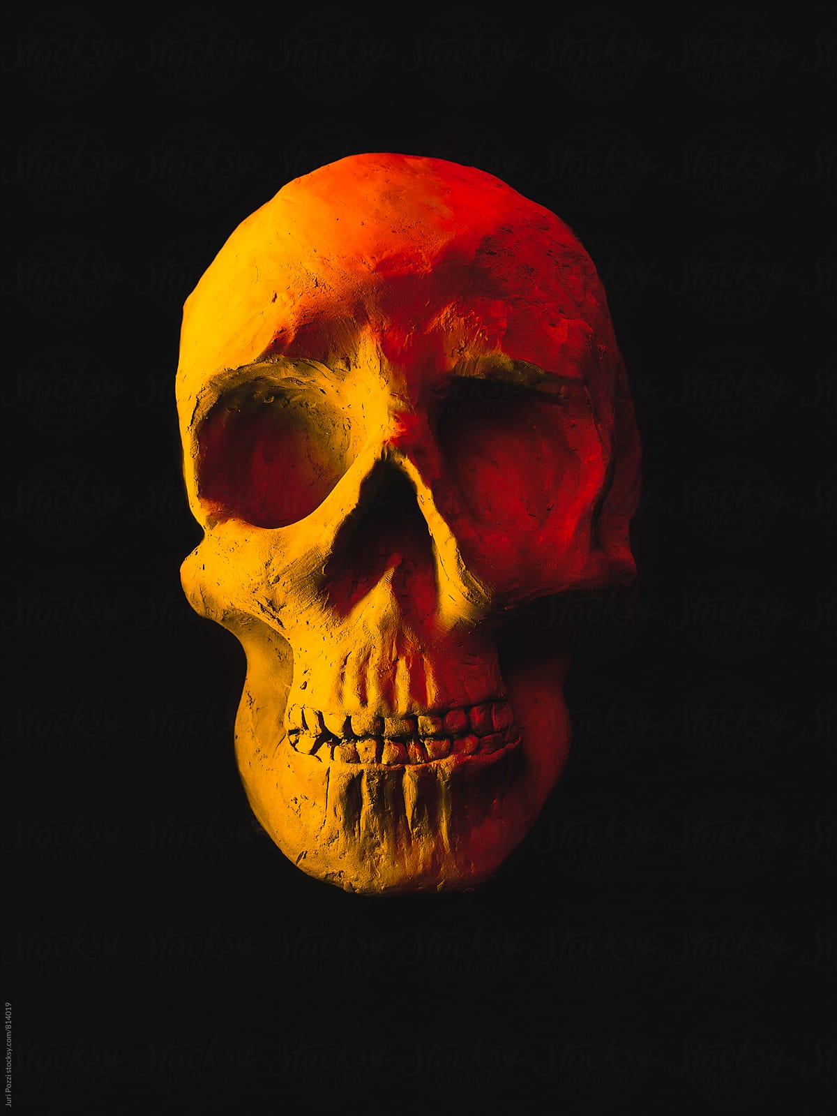 human skull made of clay