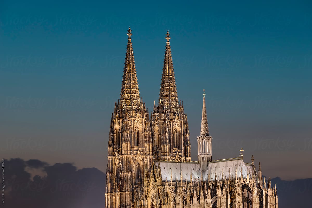 Illuminated Gothic Cathedral in Cologne (Köln), Germany