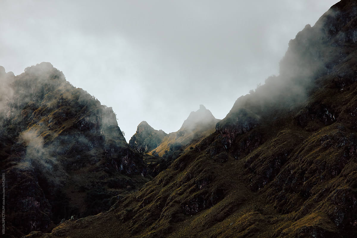 Fog Surrounding High Peaks in Mystical Andes