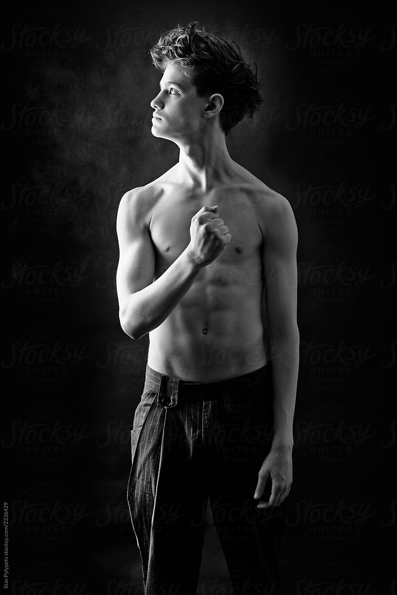 Black and white portrait of a naked guy