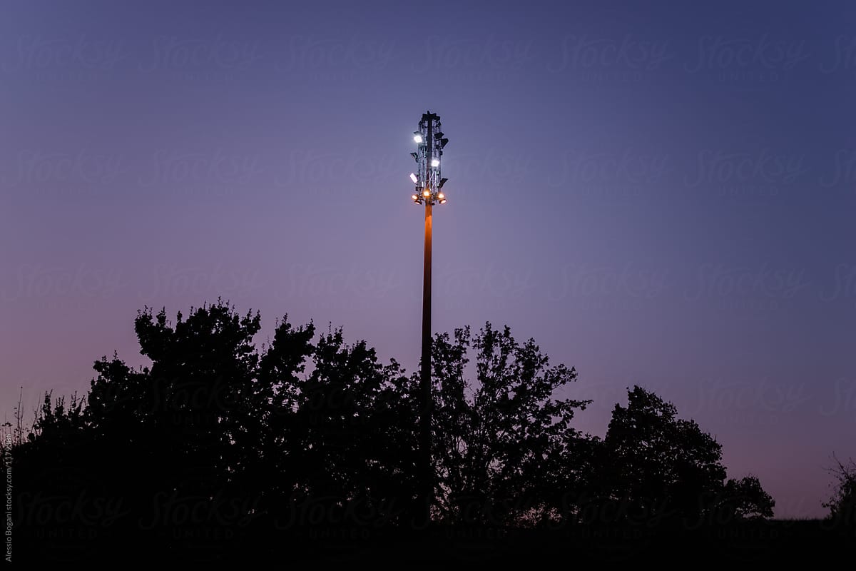 Light tower at night