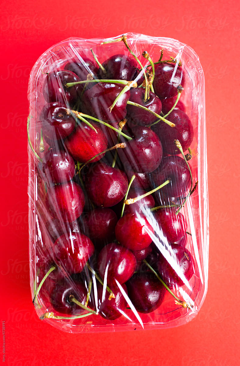 Cherries in a plastic box
