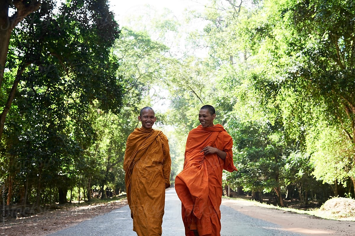 Two monks at Angkor, Cambodia
