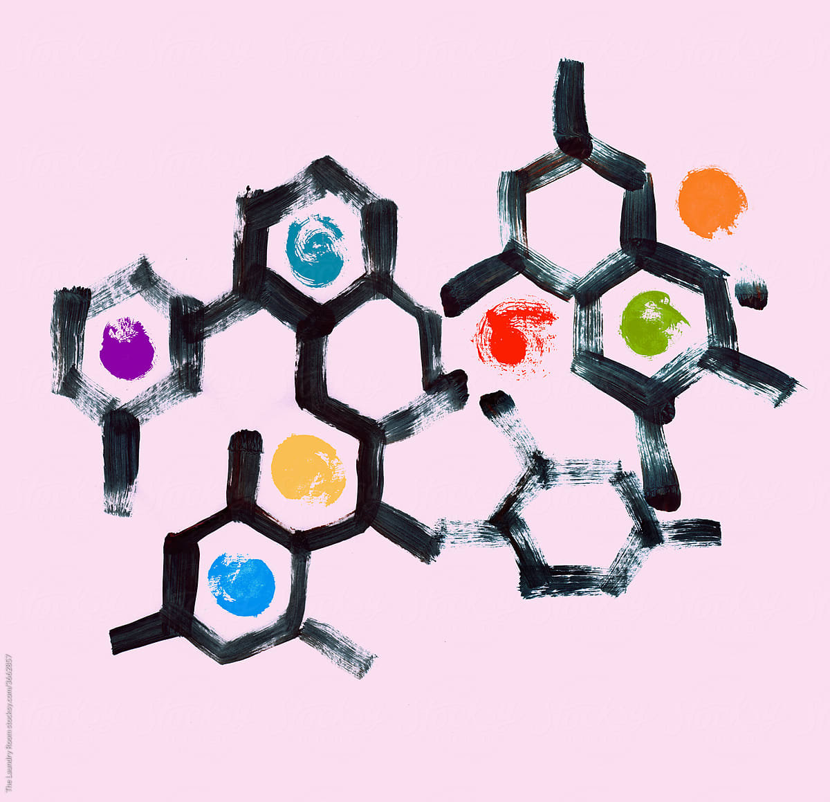 Hexagonal Molecule Cells on Pink Background