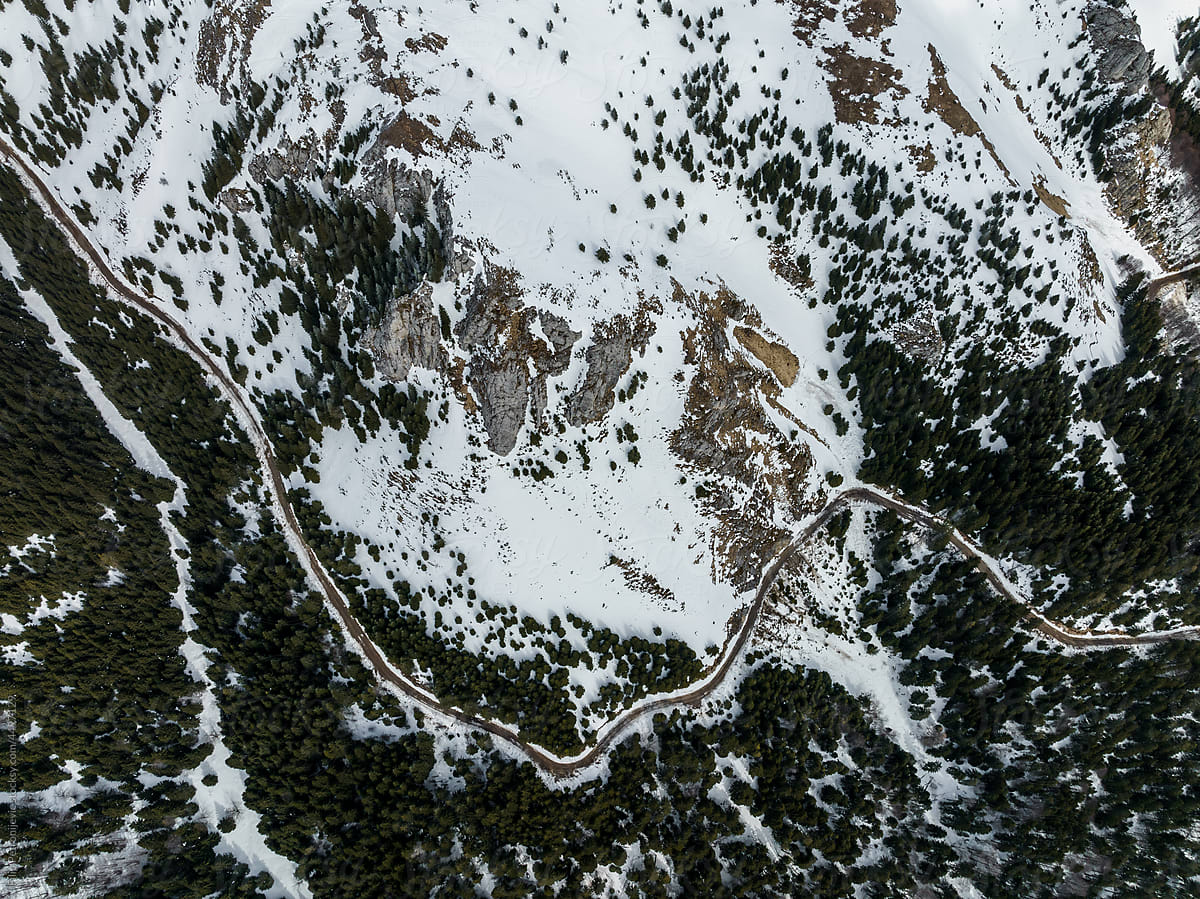 Top view of road in mountain landscape