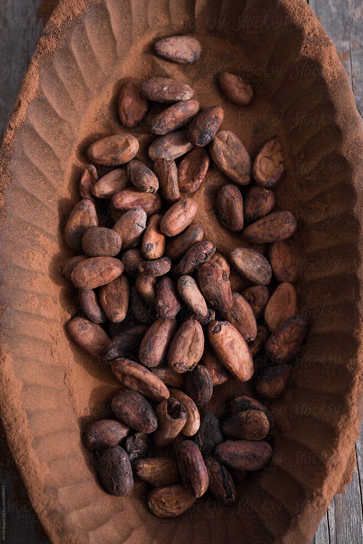 Cocoa beans from above