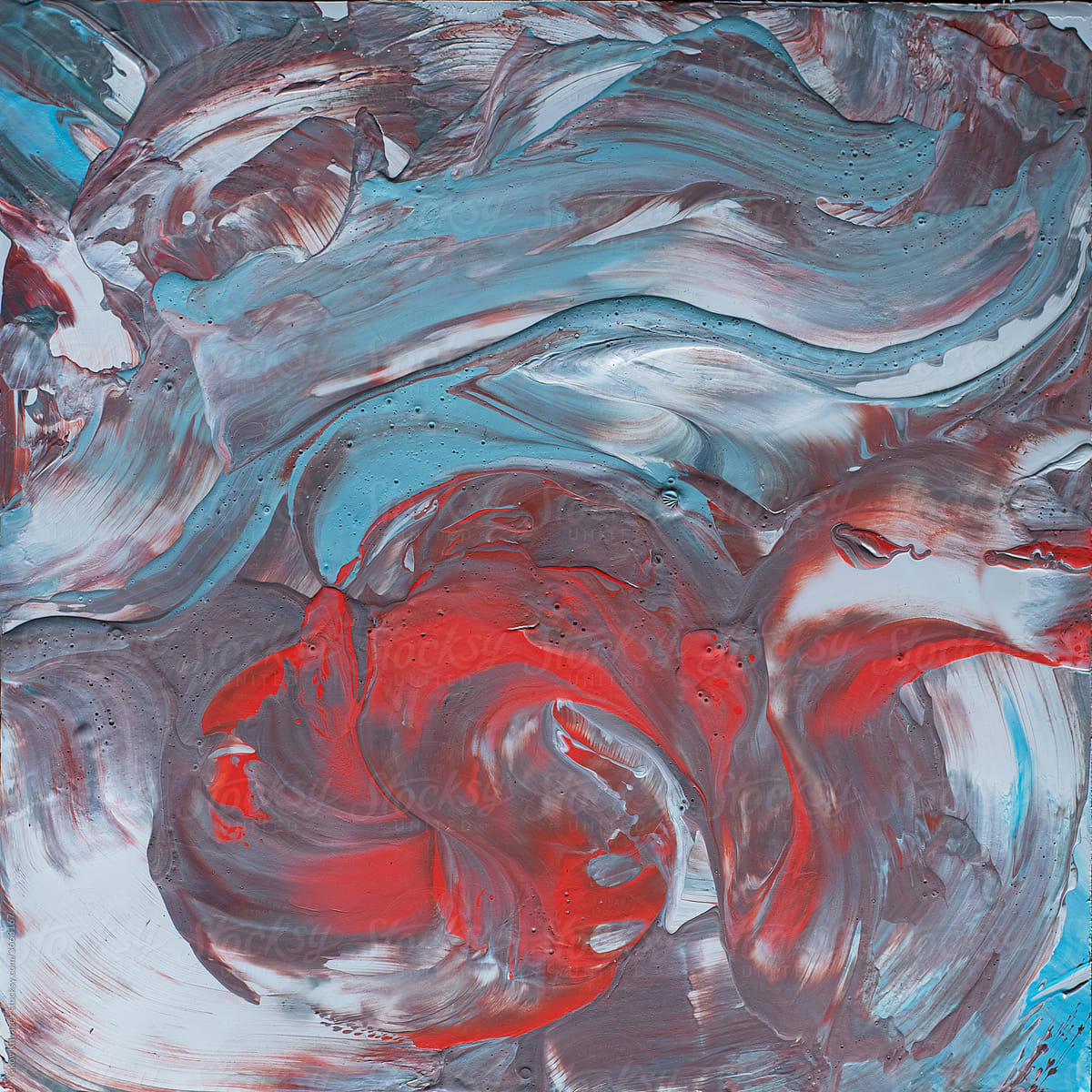 Fluid art - acrylic painting pattern - red blue colours