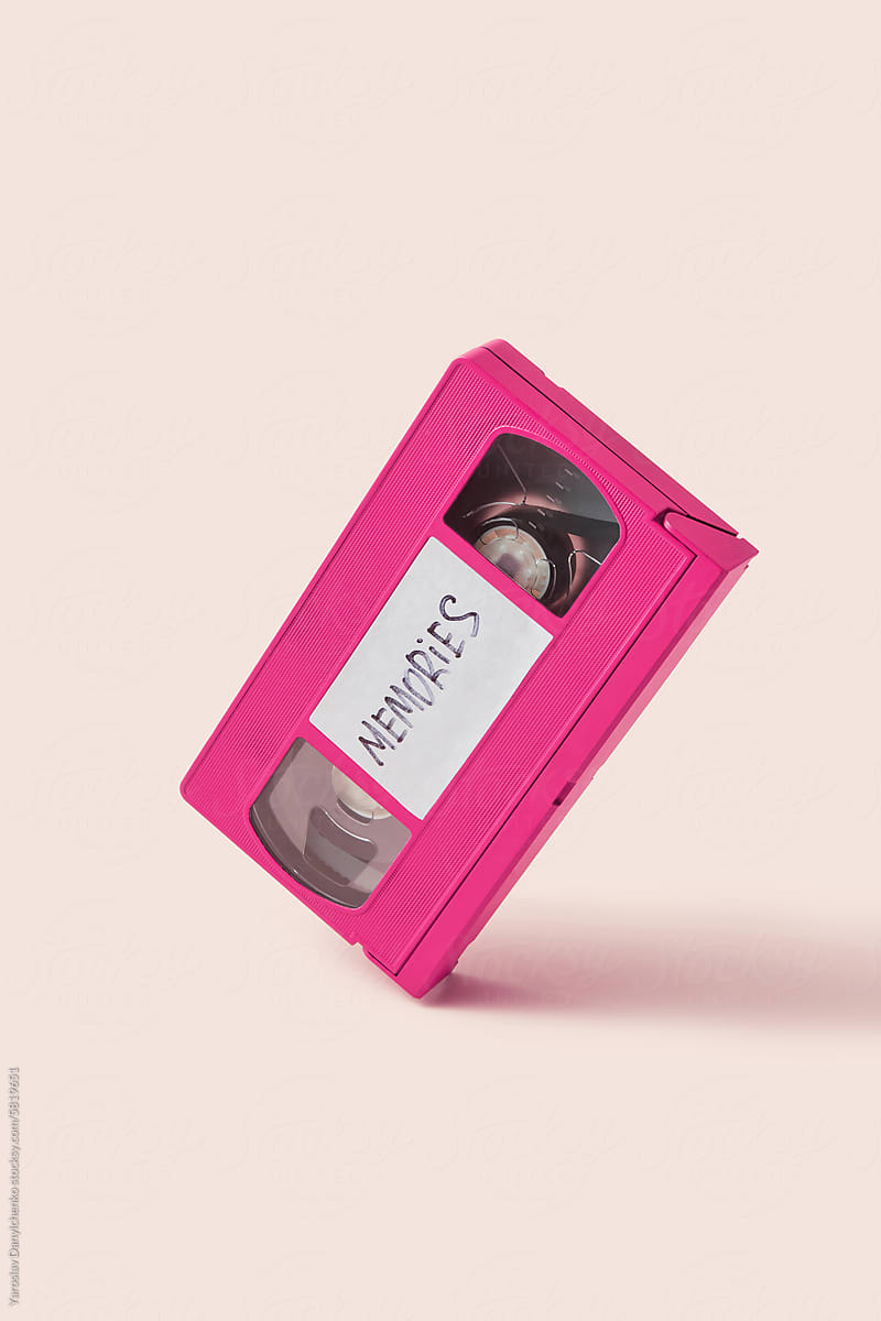 Retro video cassette with written word memories in studio