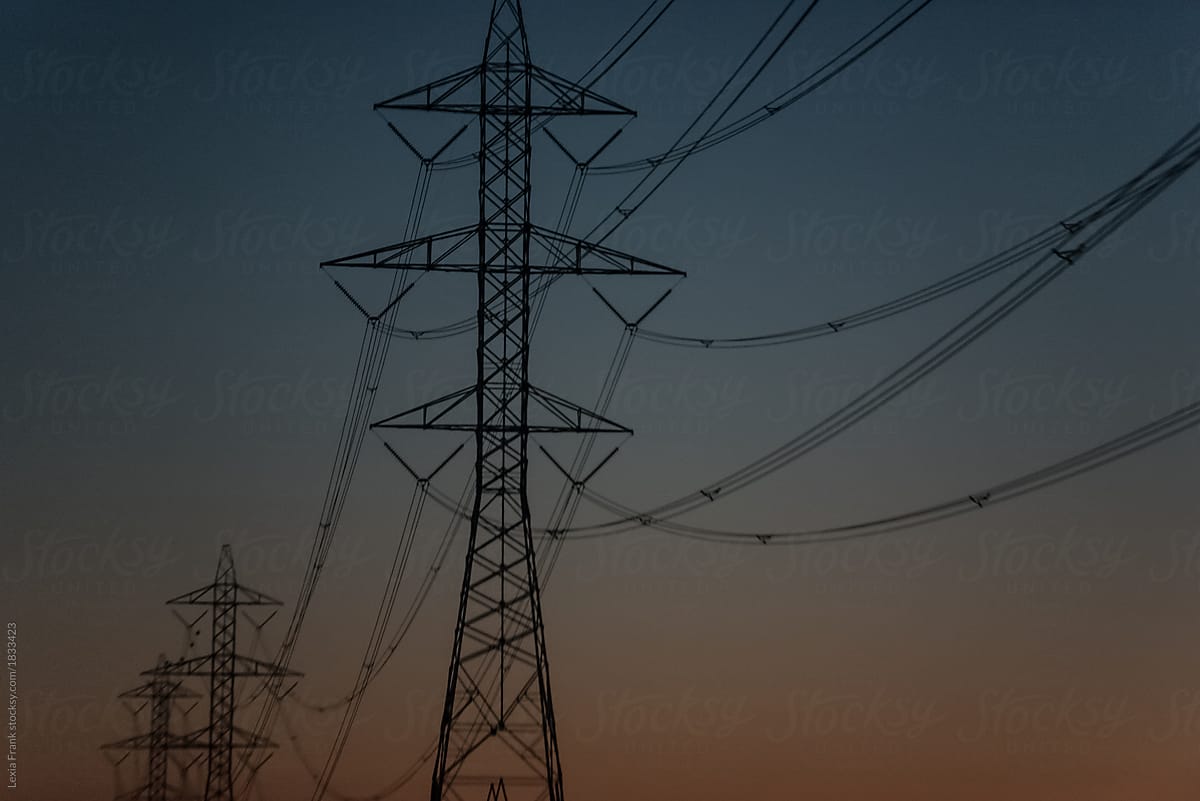 electrical wires at sunset