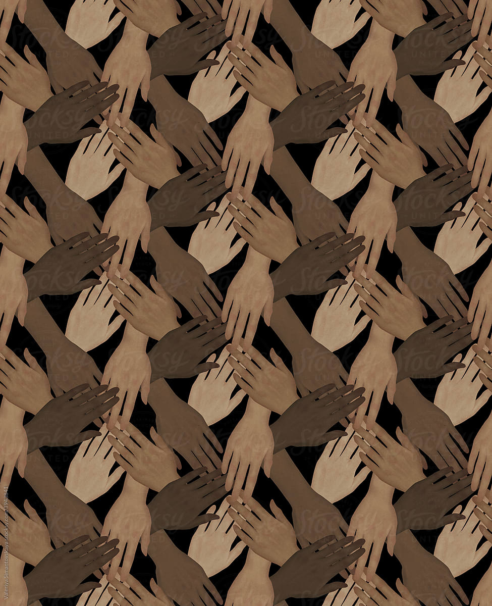 Top view of multicolored stacking hands. Seamless pattern