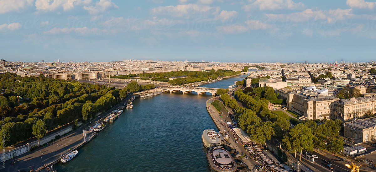 Paris panorama with Seine river in summer, France