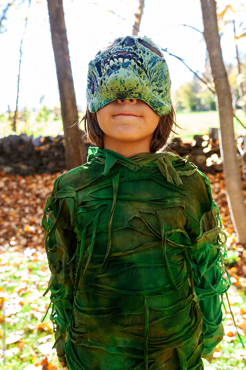 Boy on halloween costume outdoors