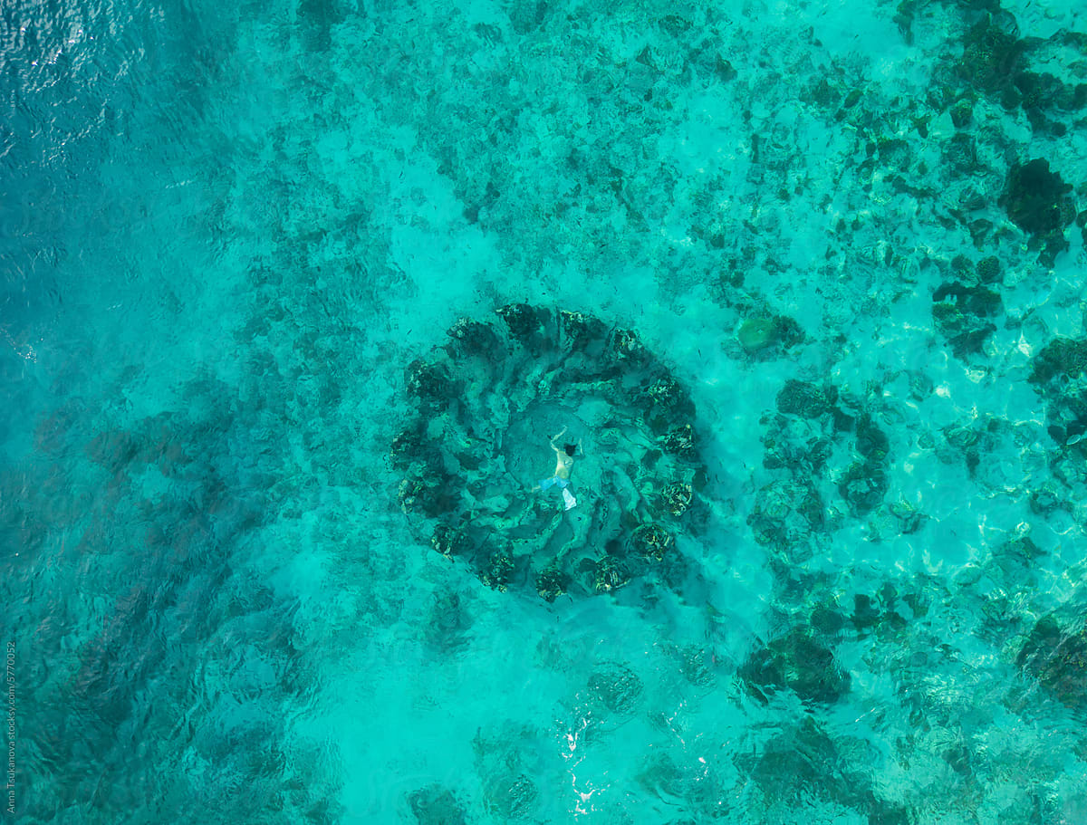 Aerial view of underwater sculptured on Gili Meno