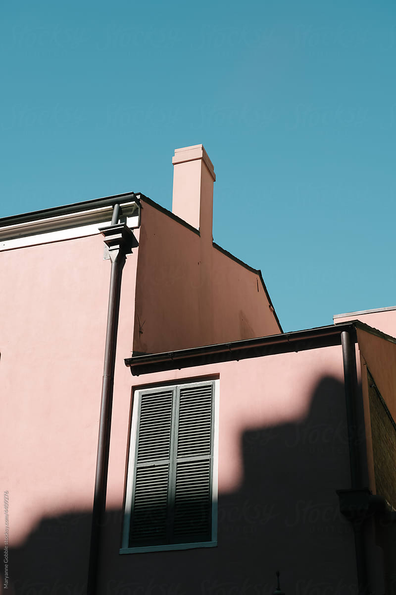 Pink Building Exterior with Blue Sky
