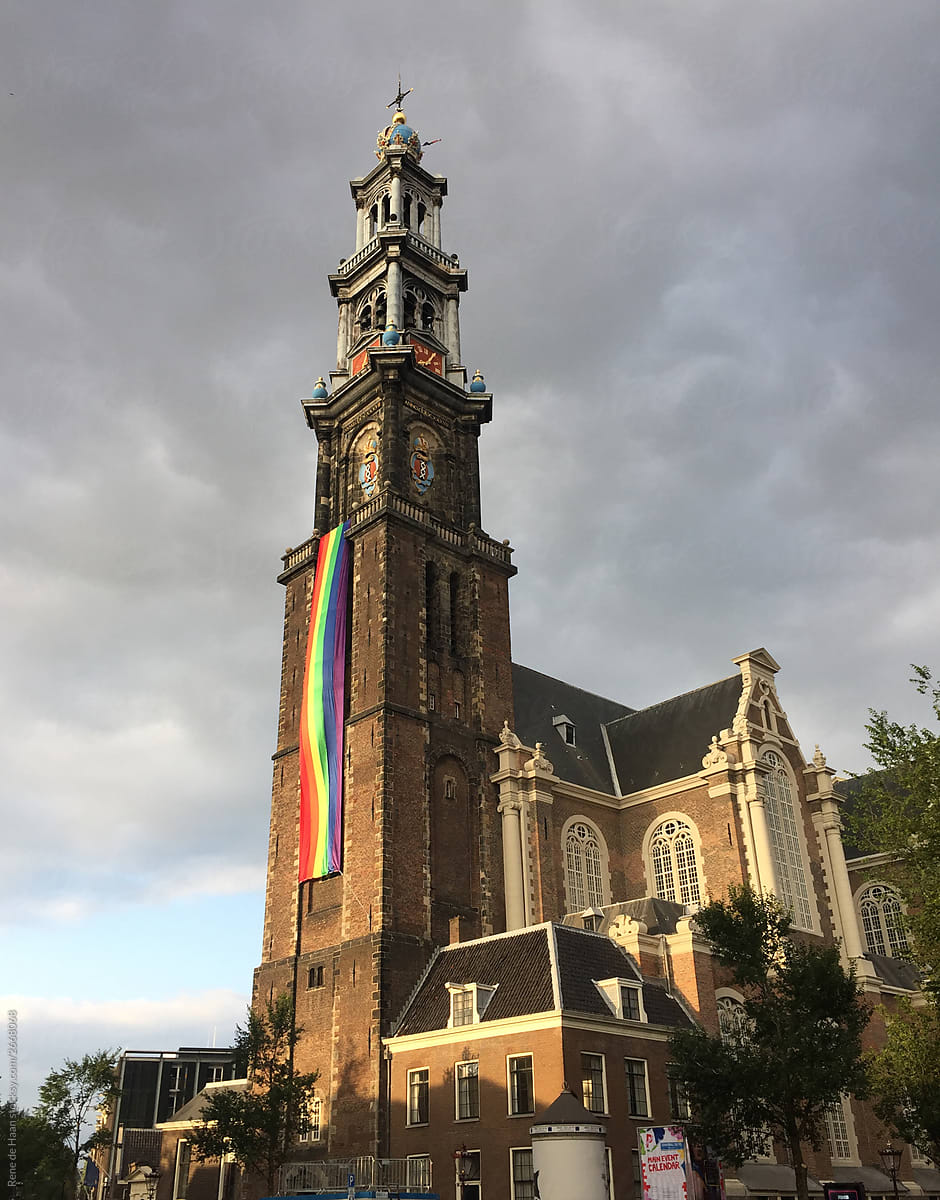 rainbow flag on church