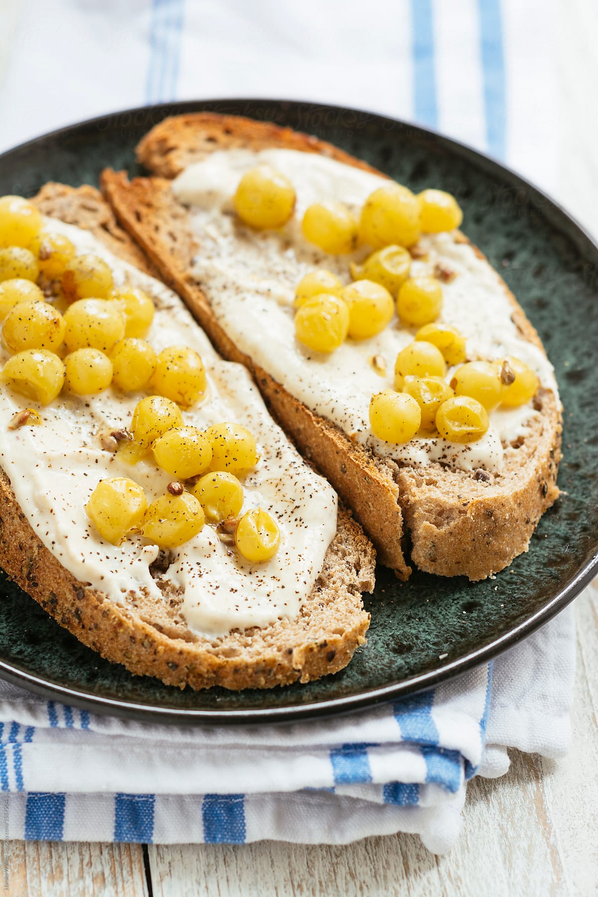 Crostini with Vegan Ricotta and Roasted Grapes