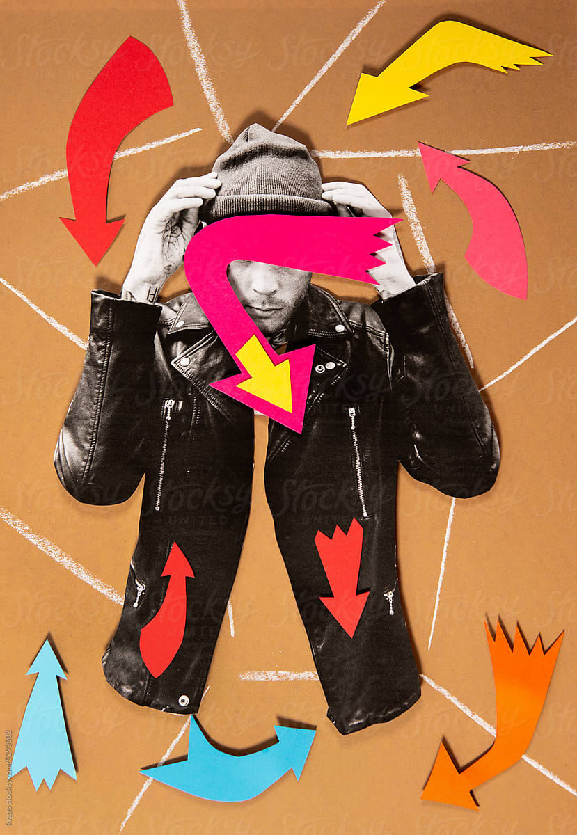 Man and arrows collage