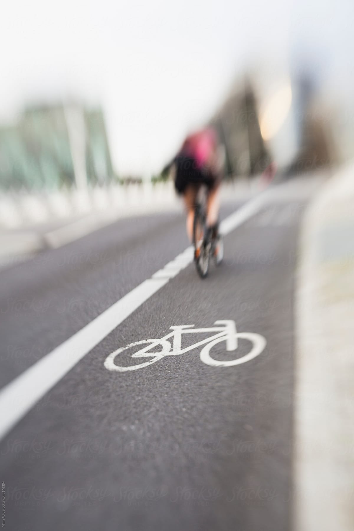 Bike line with blurred biker