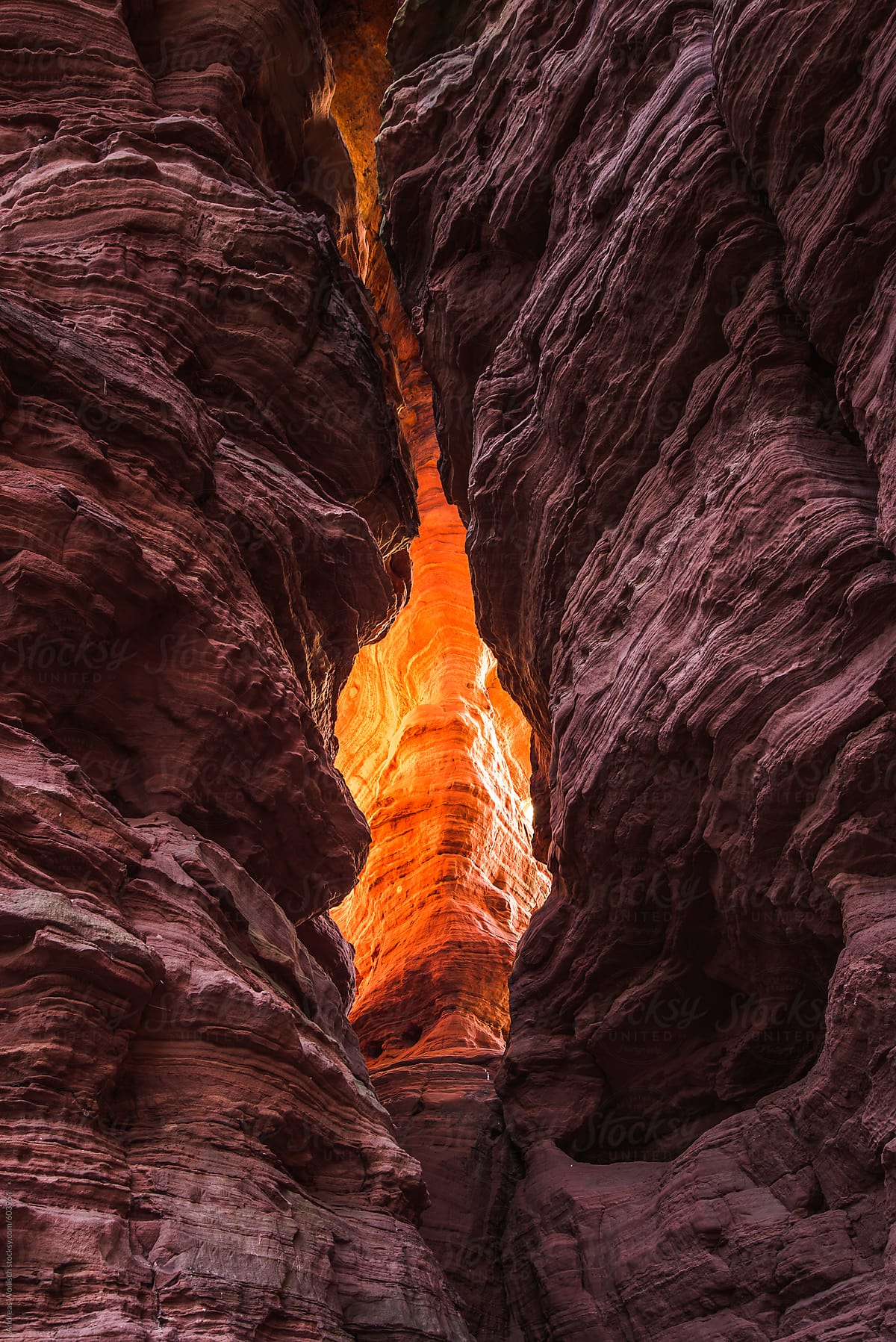 Glowing Sandstone Rock within Crack