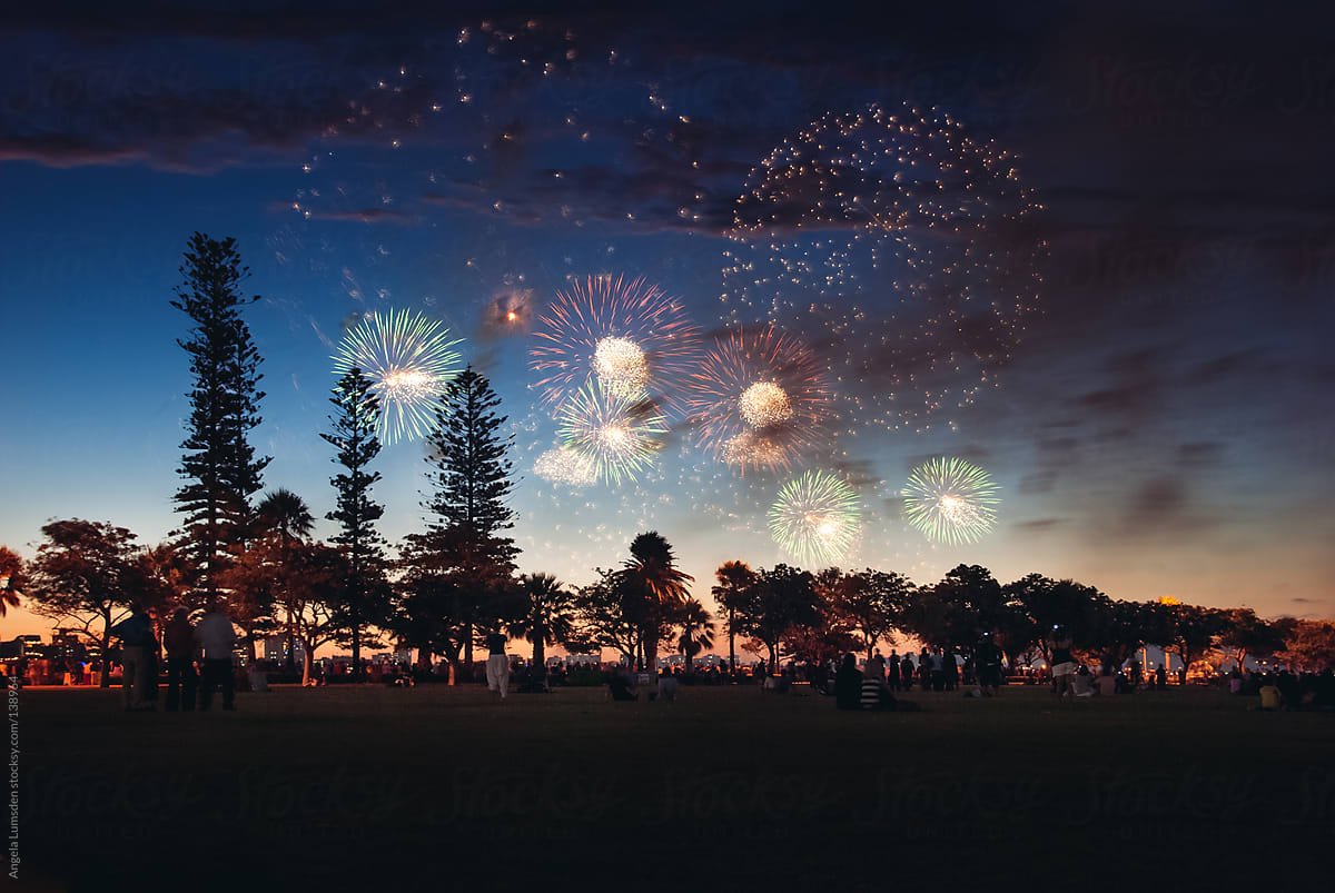 People watching fireworks on Australia Day