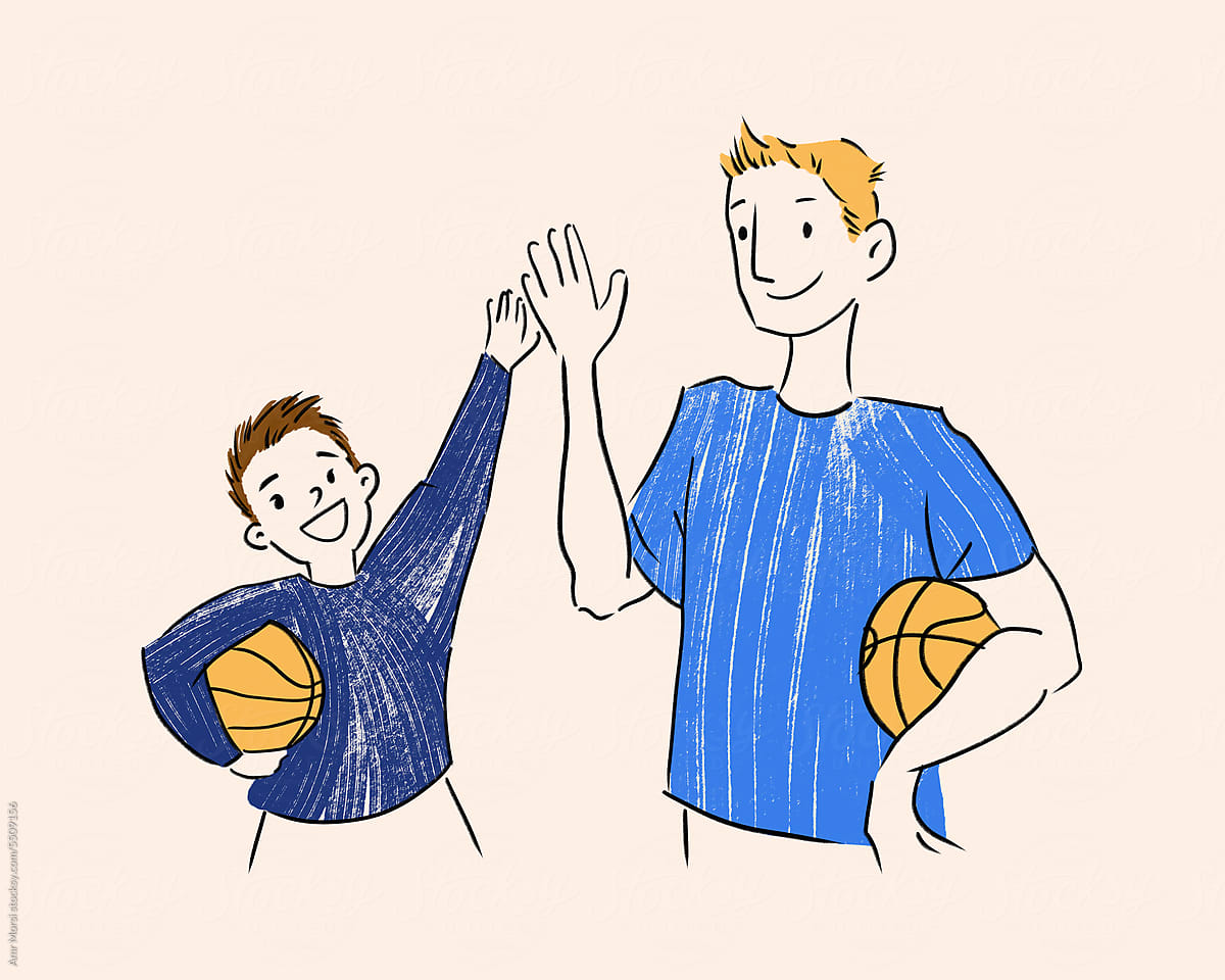 a school basketball teacher connects with a kid holding a basketball