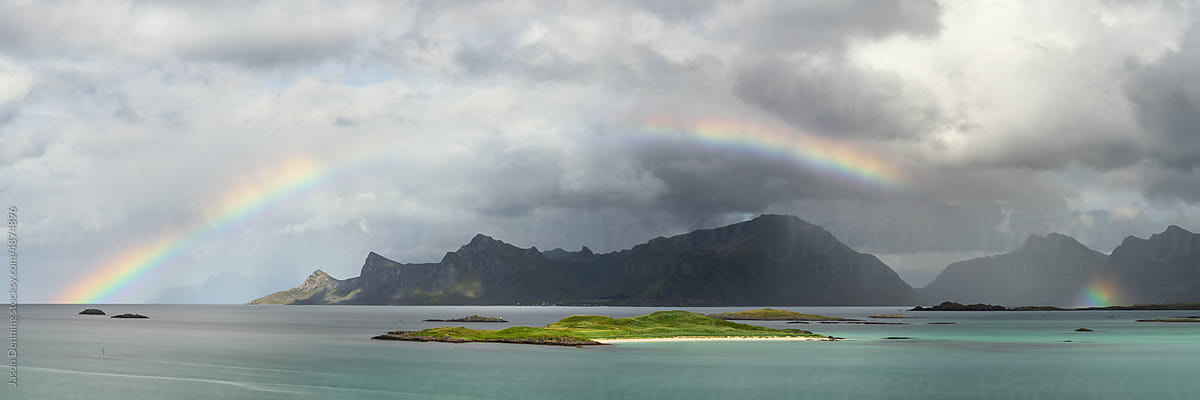 Flakstadoya Mountains Rainbow Lofoten Islands