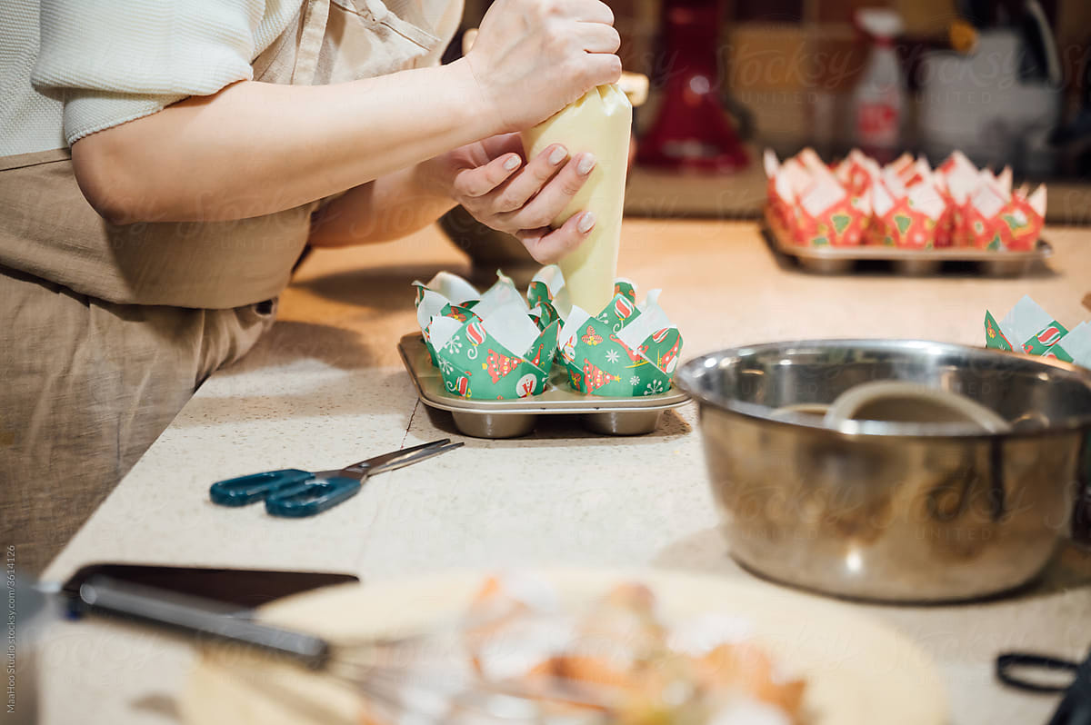 asian woman baking at home