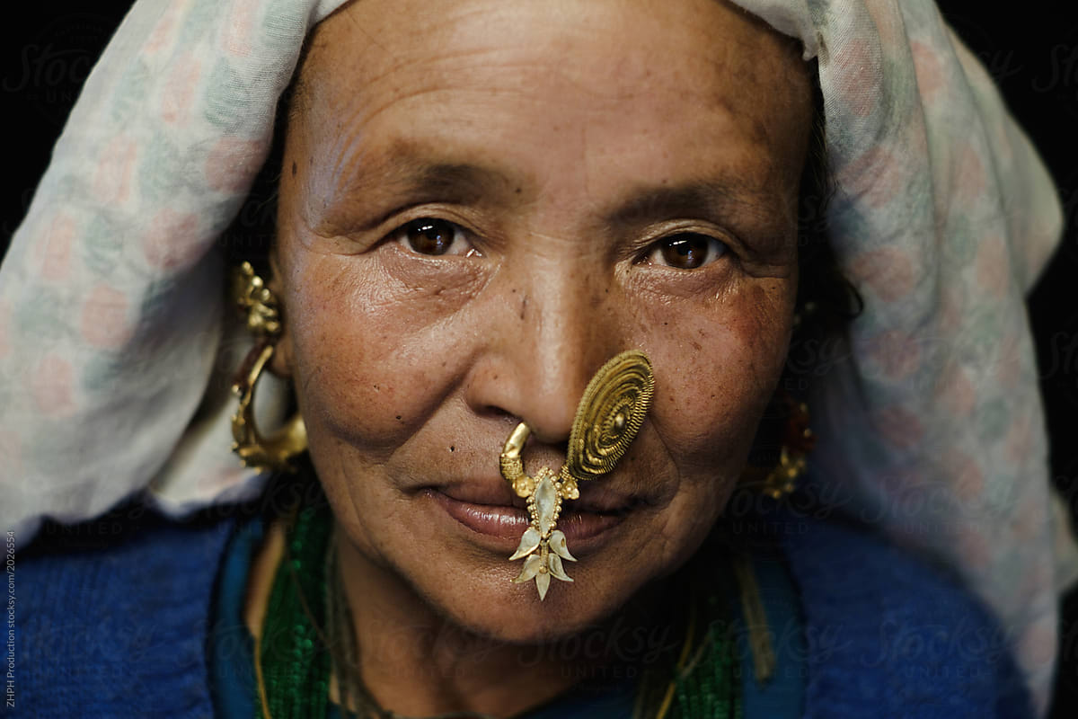 Portrait of Tamang elderly woman in Nepal Ilam region