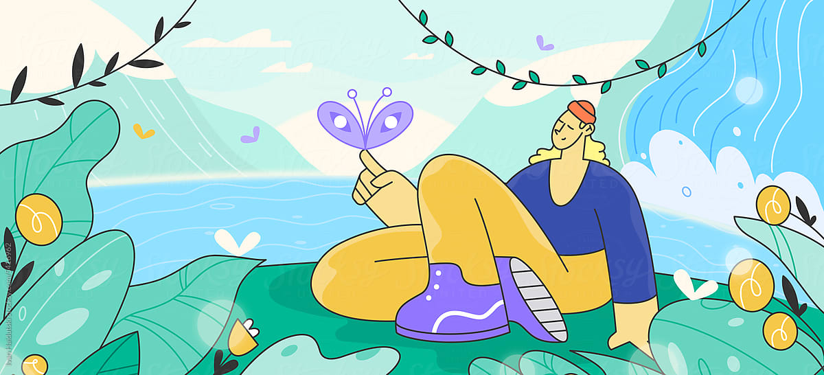 Non-binary teenager enjoying nature with a butterfly