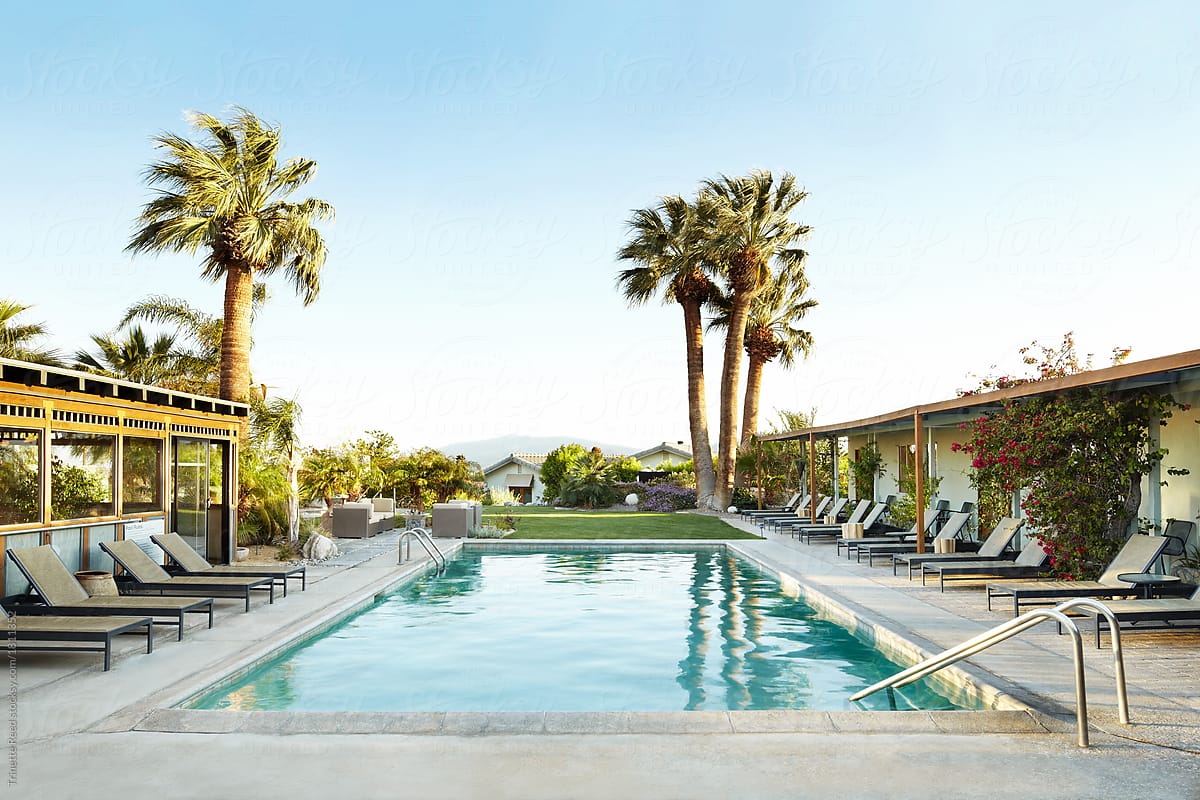 Swimming pool at luxury hot springs in Palm Springs, California
