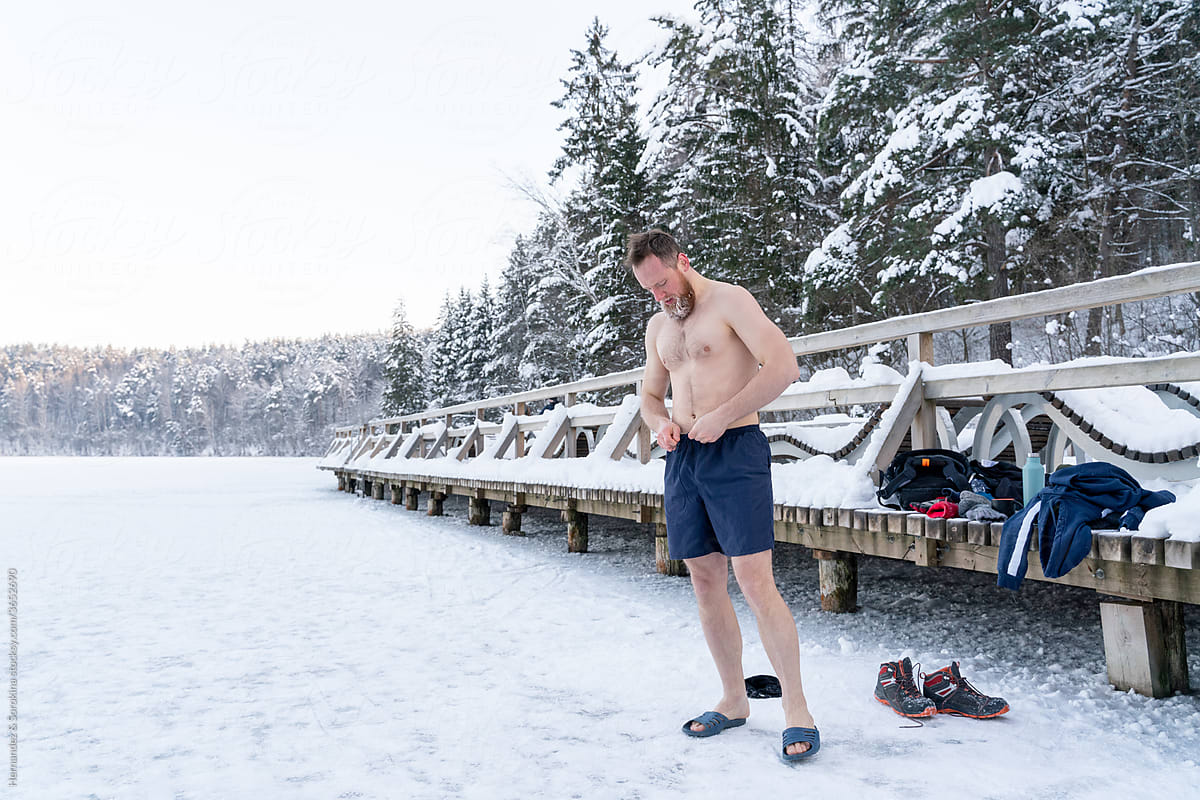 Man Wearing Swim Trunks At Frozen