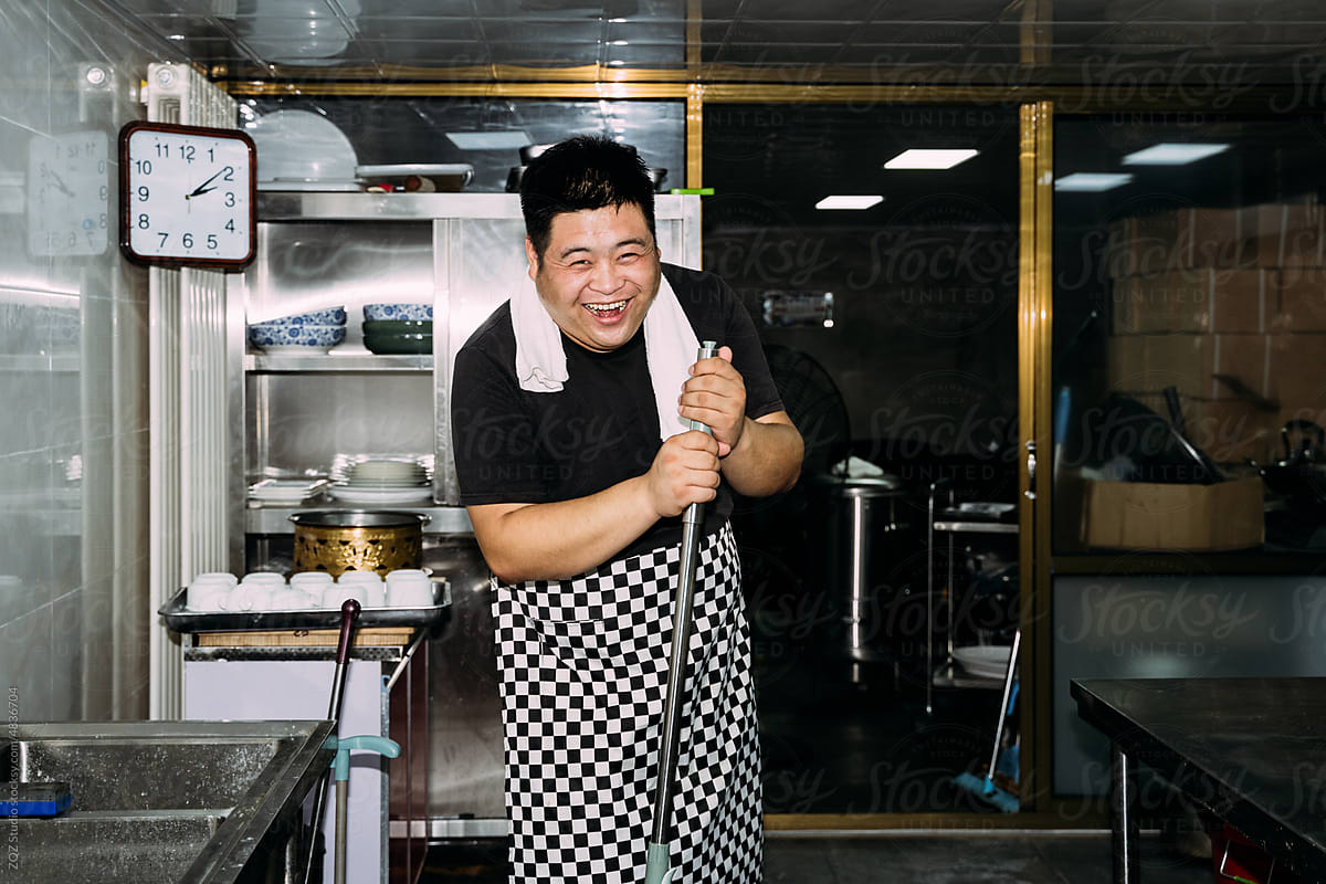Funny working moment of Asian chef