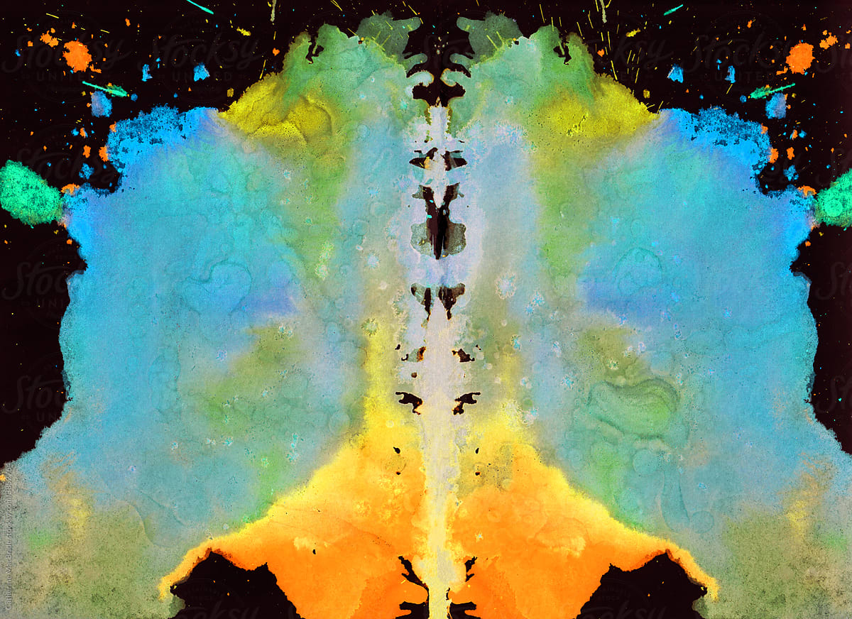 Ink Blot Abstract in bright watercolor