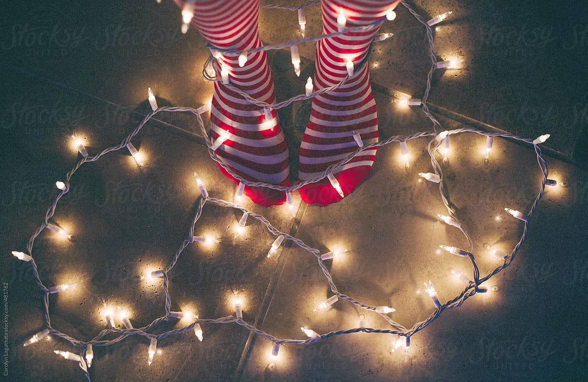 Striped socks and Christmas lights