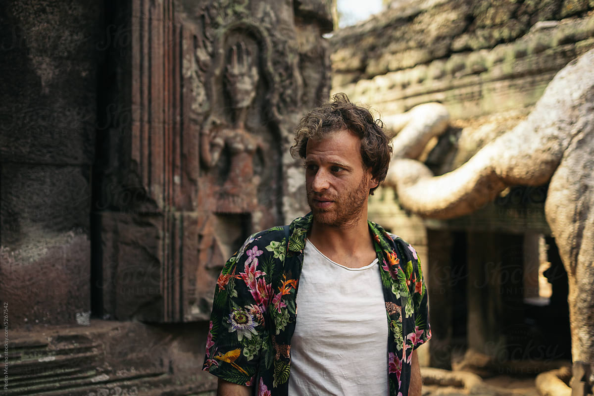 Tourist visiting the ruins of the ancient temples of Angkor
