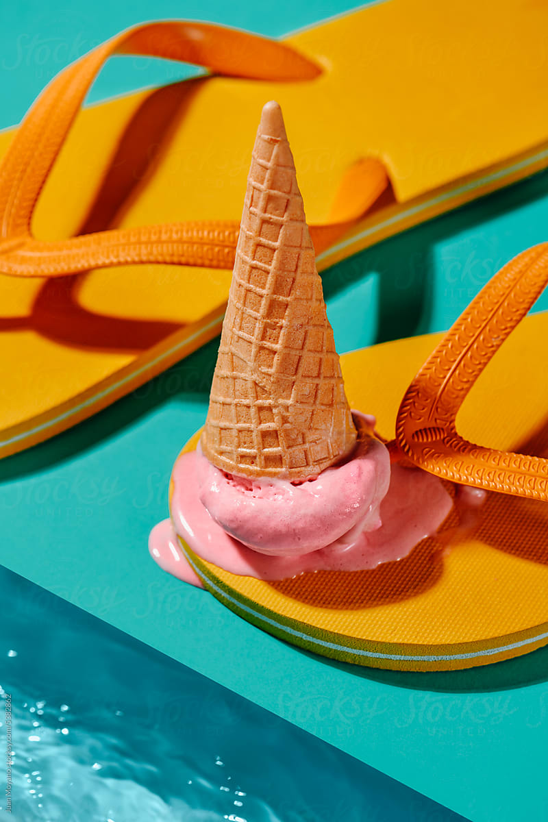 ice cream cone on my yellow flip-flops