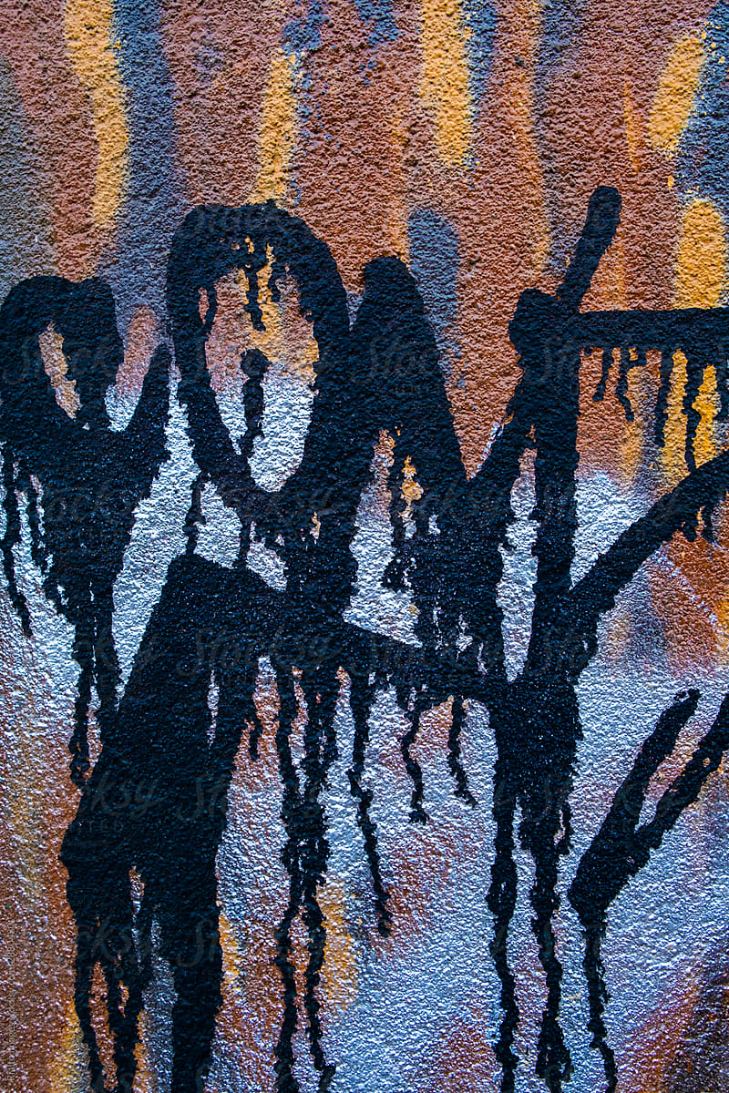 Detail of graffiti paint covering urban wall