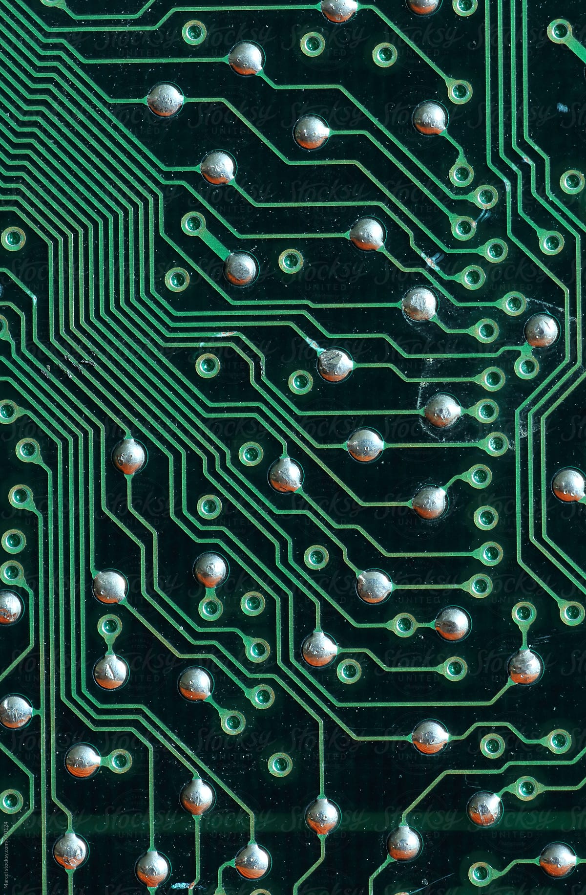 Macro of the backside of a printed circuit board of a computer