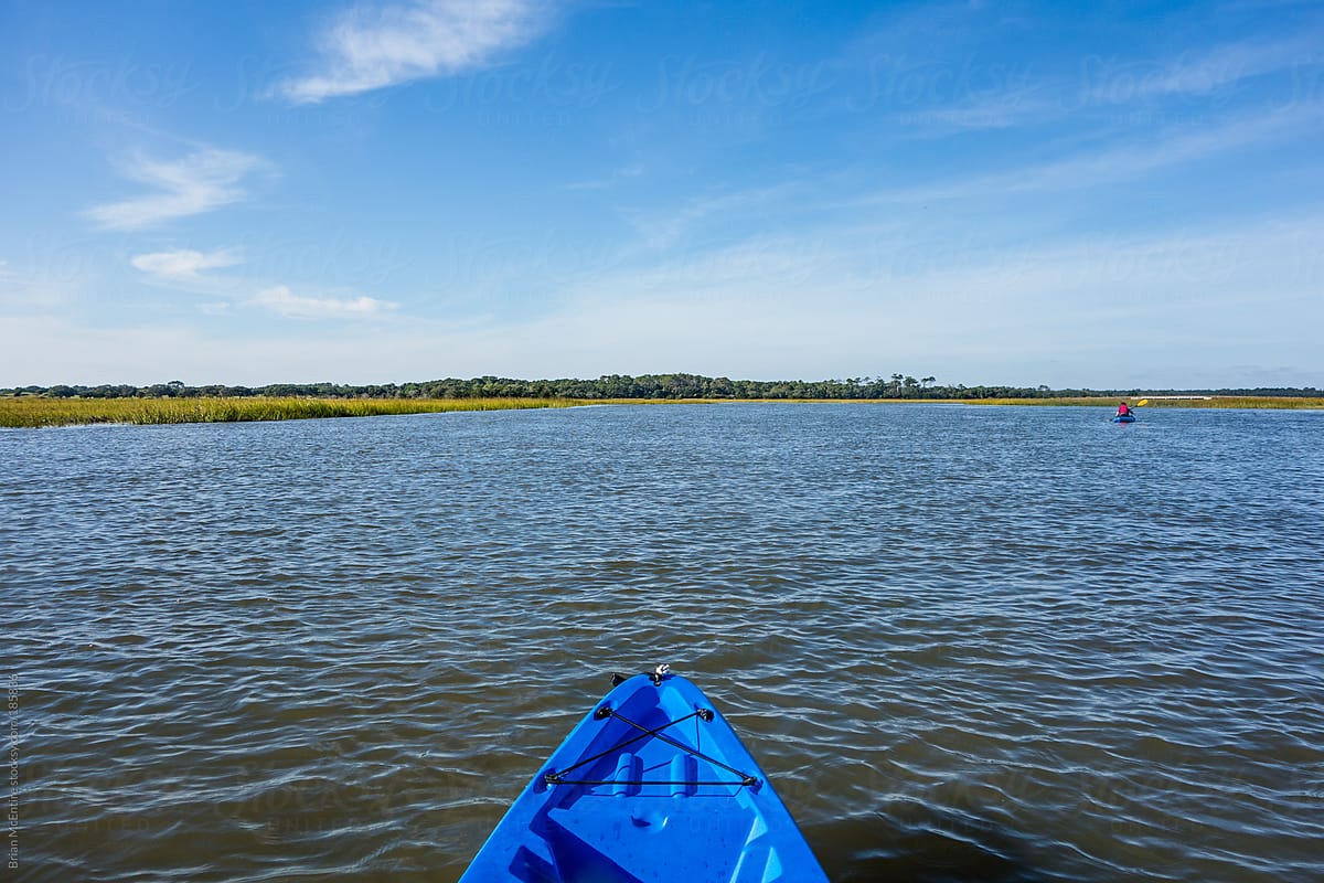 Bow of Kayak looking at Marsh Grass on Horizon in Carolina Low Country