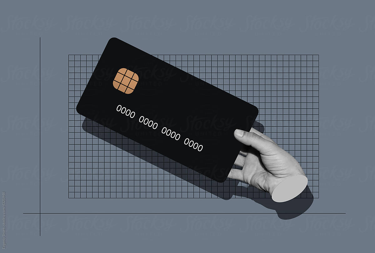 Digital Collage With Hand Holds A Credit Card