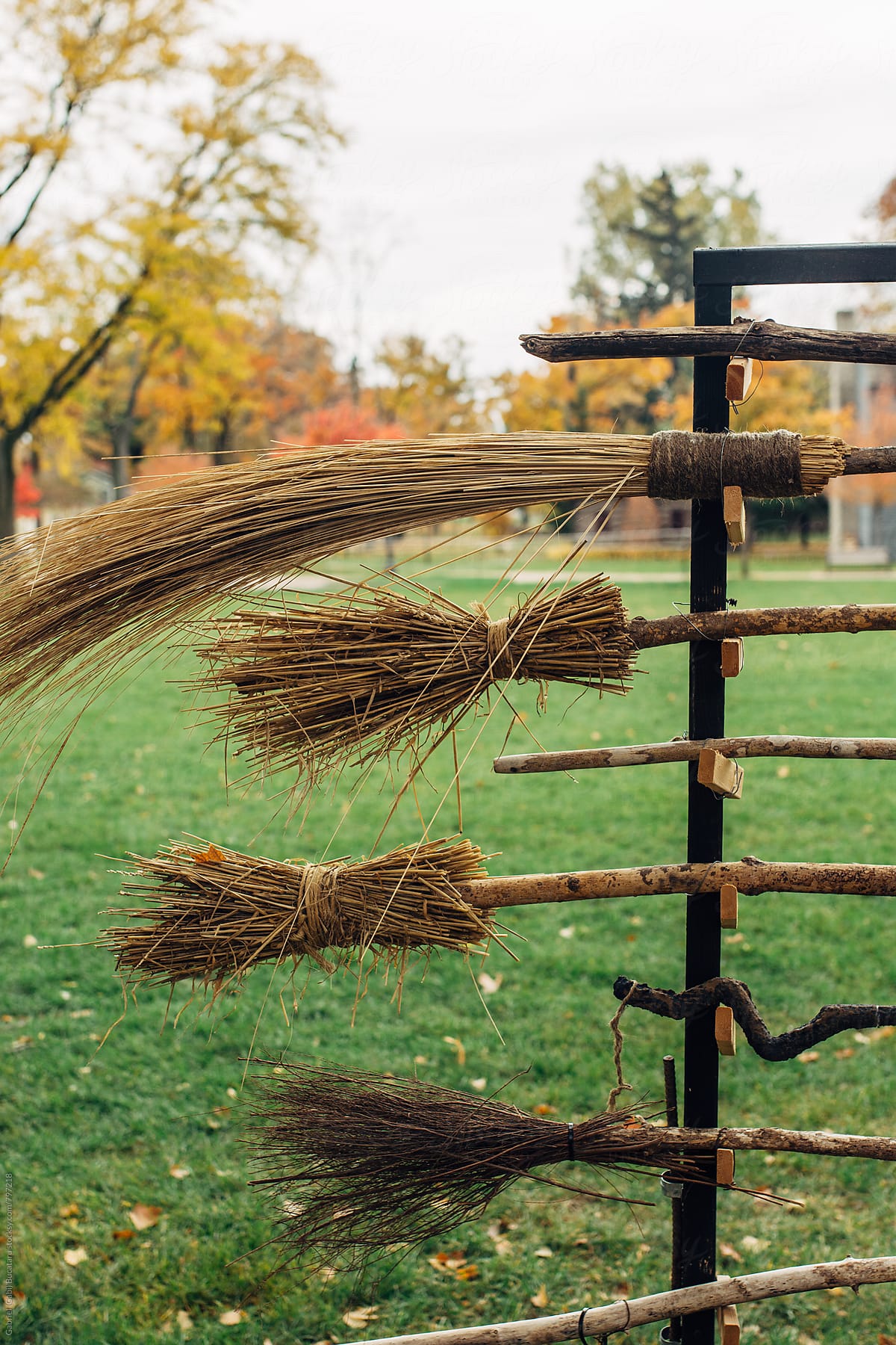 Witch\'s broom on a rack
