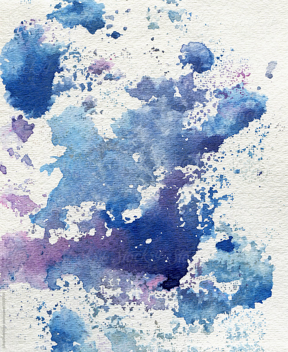 Watercolor blue print on white paper